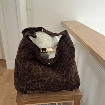 Geantă crossbody din velur pluș cu imprimeu leopard, capacitate mare, formă orizontală pătrată