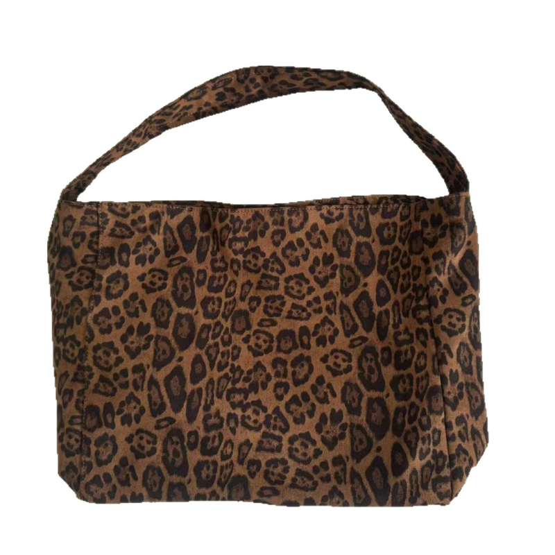 Geantă crossbody din velur pluș cu imprimeu leopard, capacitate mare, formă orizontală pătrată