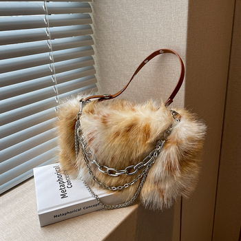 Haon pliš torba s lancem, gradski minimalistički stil, horizontalno kvadratnog oblika, zip zatvarač, jesen 2024