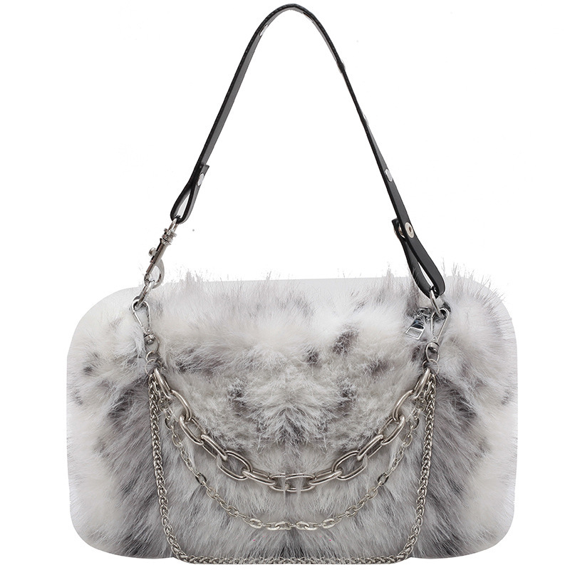 Haon pliš torba s lancem, gradski minimalistički stil, horizontalno kvadratnog oblika, zip zatvarač, jesen 2024