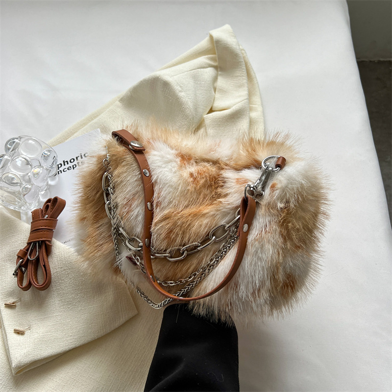 Haon pliš torba s lancem, gradski minimalistički stil, horizontalno kvadratnog oblika, zip zatvarač, jesen 2024