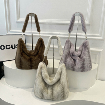 Geantă Tote din pluș pentru femei, stil urban minimalist, închidere cu fermoar, formă orizontal pătrată, buzunar interior pentru documente, căptușeală din poliester