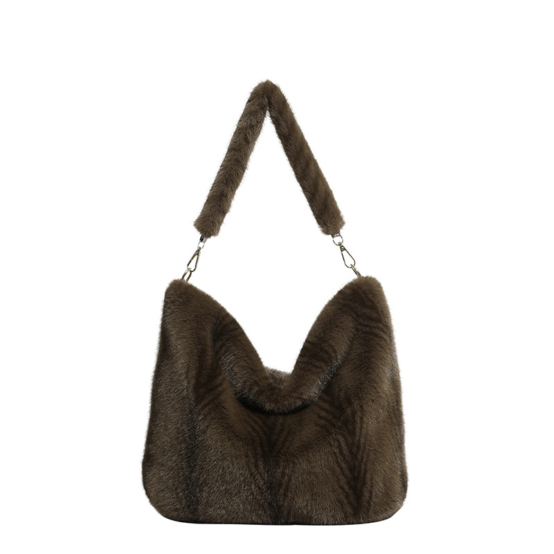 Geantă Tote din pluș pentru femei, stil urban minimalist, închidere cu fermoar, formă orizontal pătrată, buzunar interior pentru documente, căptușeală din poliester