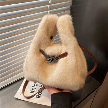 Benlan pliš torba tipa kofa, magnetski zatvarač, unutarnja džep s patentnim zatvaračem i džep za telefon, poliester podstava