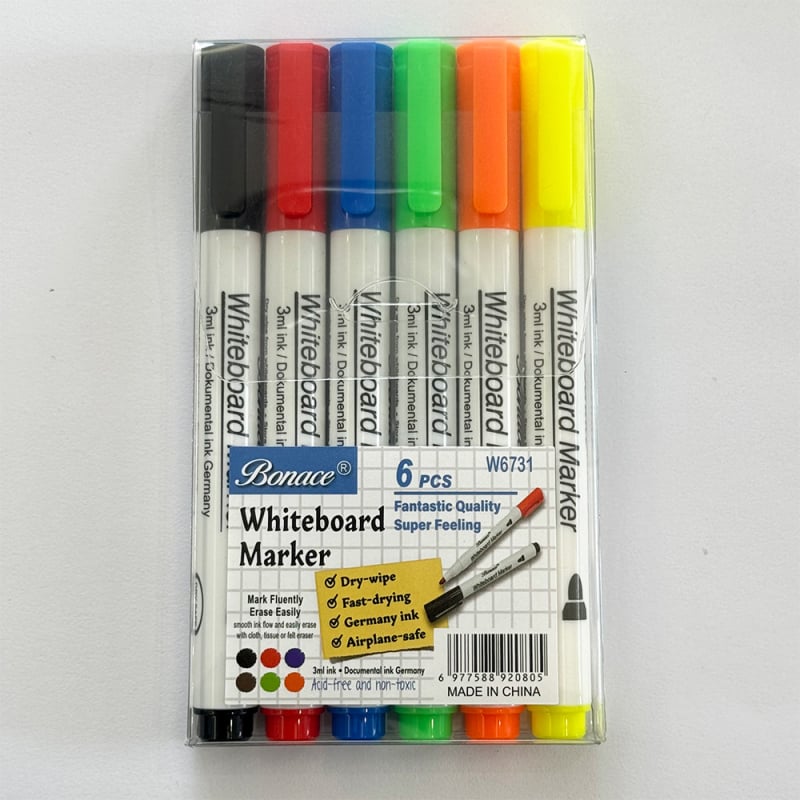 Bonace W6730 Marker za bijelu ploču na vodnoj bazi, izbrisivi, veliki kapacitet tinte, vrh 2 mm