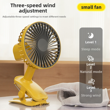 USB-klipes asztali ventilátor, 5 lapáttal, beépített 300–500 mAh akkumulátor, 3 sebesség, zaj kevesebb mint 36 dB