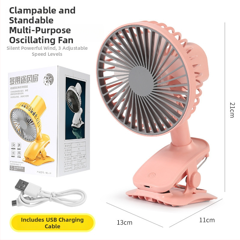 USB-klipes asztali ventilátor, 5 lapáttal, beépített 300–500 mAh akkumulátor, 3 sebesség, zaj kevesebb mint 36 dB