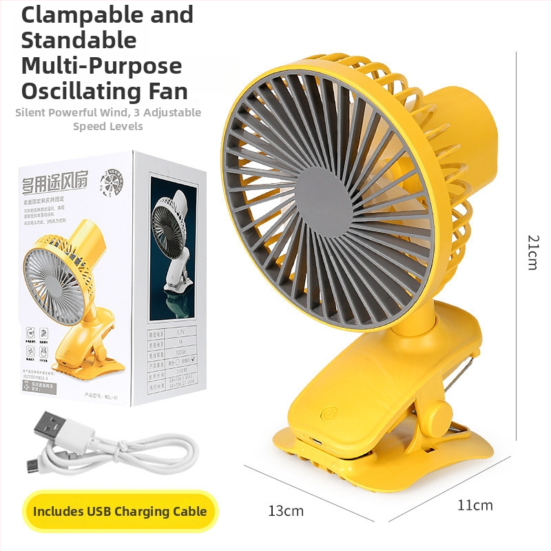 USB-klipes asztali ventilátor, 5 lapáttal, beépített 300–500 mAh akkumulátor, 3 sebesség, zaj kevesebb mint 36 dB