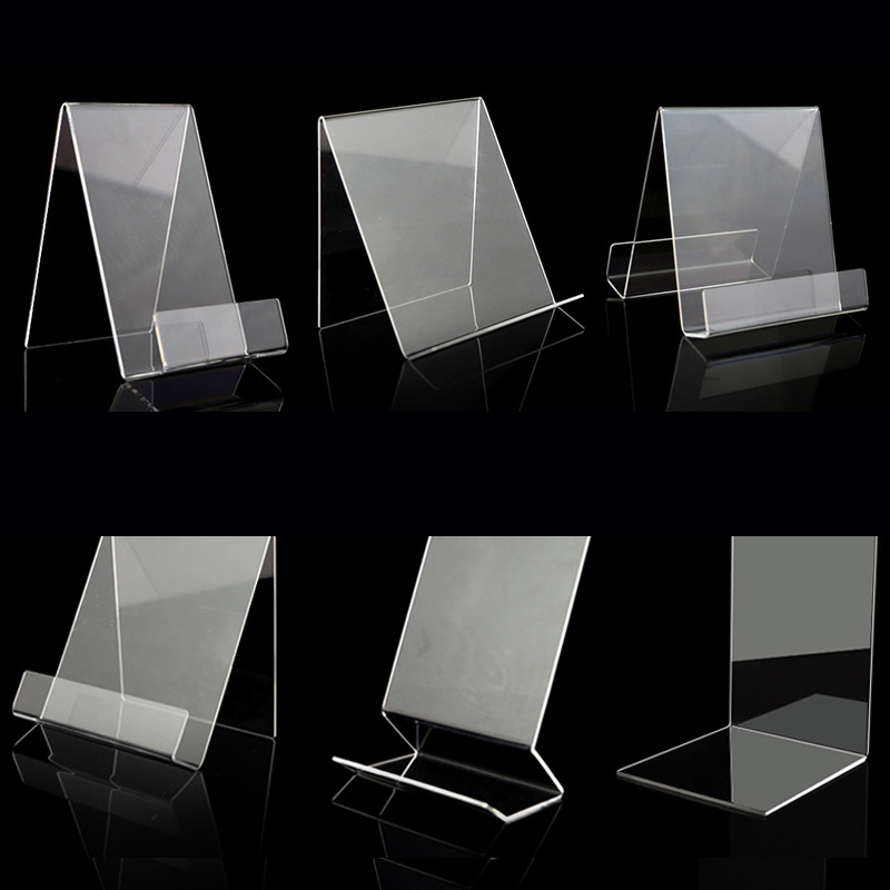 KP-SH033 Akril Könyv Display Állvány az Asztalhoz, Anyag: Műanyag, Kétoldalas felület védőfóliával, Átlátszó a fólia eltávolítása után