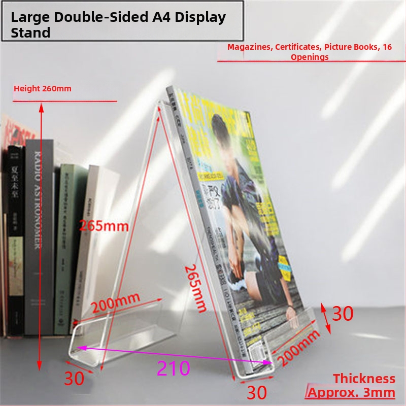 KP-SH033 Akril Könyv Display Állvány az Asztalhoz, Anyag: Műanyag, Kétoldalas felület védőfóliával, Átlátszó a fólia eltávolítása után