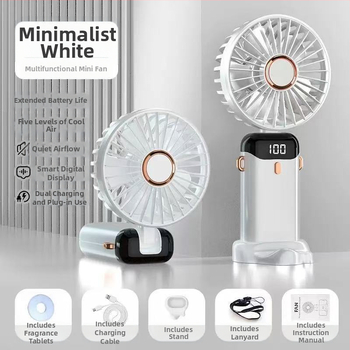 Sklopivi ručni USB ventilator s integriranom baterijom 800–1000mAh, 5 lopatica, DC četkasti motor, bežično punjenje, niska buka