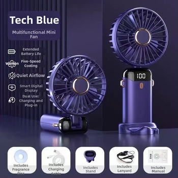 Sklopivi ručni USB ventilator s integriranom baterijom 800–1000mAh, 5 lopatica, DC četkasti motor, bežično punjenje, niska buka
