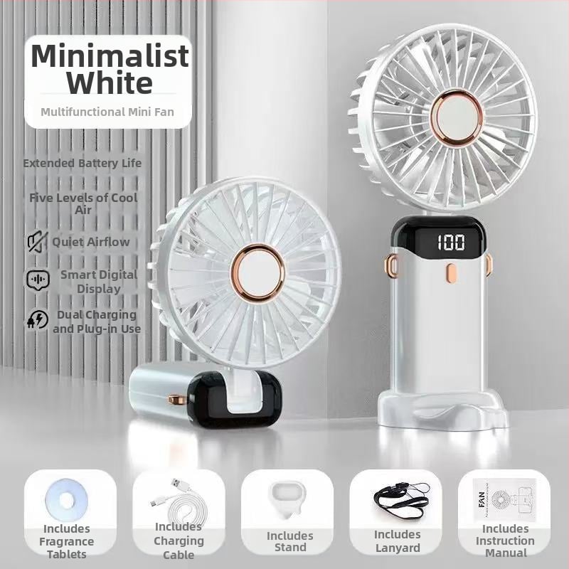 Sklopivi ručni USB ventilator s integriranom baterijom 800–1000mAh, 5 lopatica, DC četkasti motor, bežično punjenje, niska buka