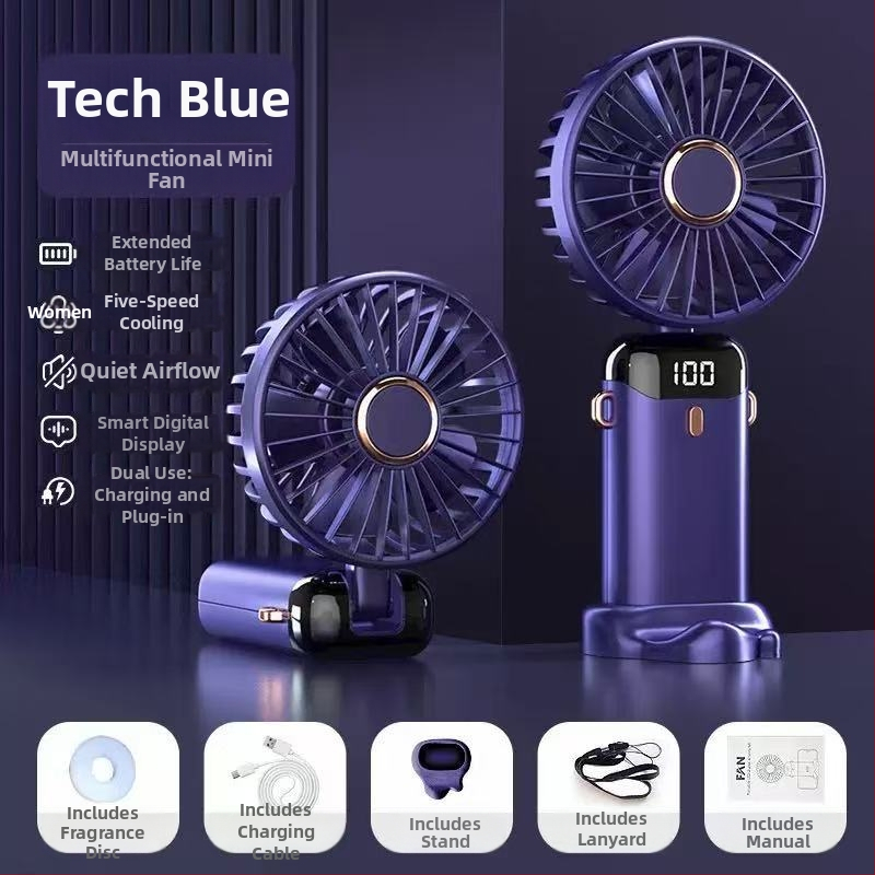 Sklopivi ručni USB ventilator s integriranom baterijom 800–1000mAh, 5 lopatica, DC četkasti motor, bežično punjenje, niska buka