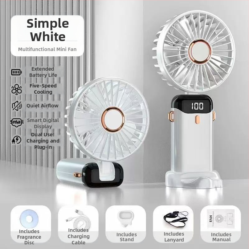 Sklopivi ručni USB ventilator s integriranom baterijom 800–1000mAh, 5 lopatica, DC četkasti motor, bežično punjenje, niska buka