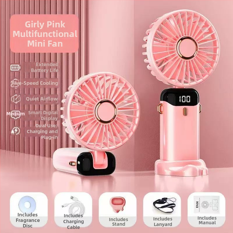 Sklopivi ručni USB ventilator s integriranom baterijom 800–1000mAh, 5 lopatica, DC četkasti motor, bežično punjenje, niska buka