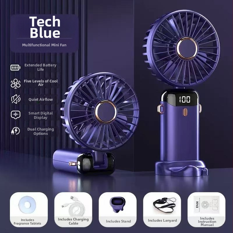 Sklopivi ručni USB ventilator s integriranom baterijom 800–1000mAh, 5 lopatica, DC četkasti motor, bežično punjenje, niska buka