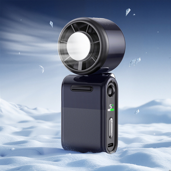 Ventilator portabil mini cu răcire cu gheață, cu motor fără perii, 5 palete, baterie încorporată 2000–4000mAh, autonomie 6–8 ore, zgomot 37–45dB