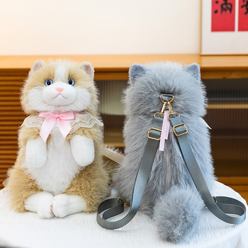 Σακίδιο γάτας από λούτρινο ύφασμα με μουσικούς ήχους – γατάκι με μακριά γούνα, για μαθητές