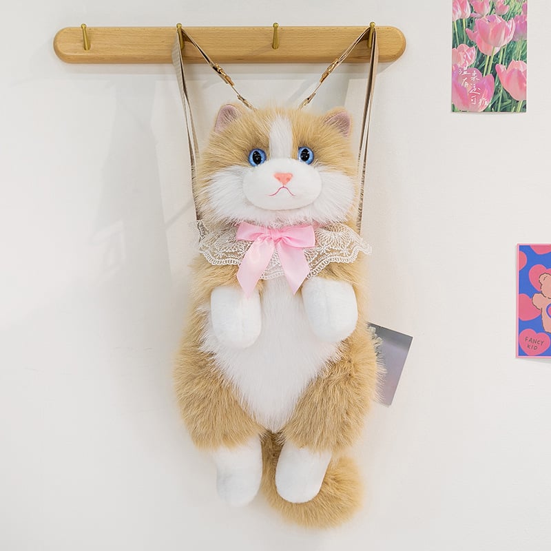 Σακίδιο γάτας από λούτρινο ύφασμα με μουσικούς ήχους – γατάκι με μακριά γούνα, για μαθητές