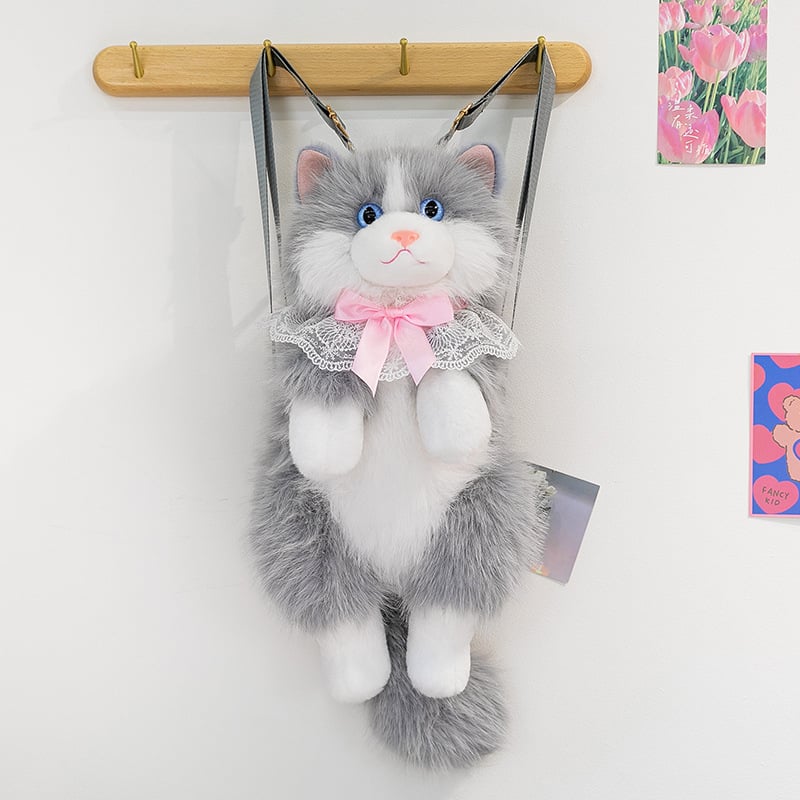 Σακίδιο γάτας από λούτρινο ύφασμα με μουσικούς ήχους – γατάκι με μακριά γούνα, για μαθητές