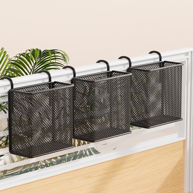 Метална висяща кошница за бюро и държач за химикалки, кръгла форма, с лого