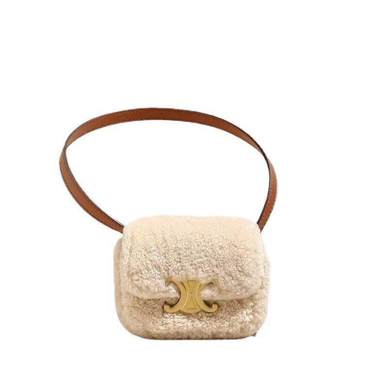 Arc de Triomphe plüss keresztbody táska - utcai stílus, vízszintes négyzet alakú, mágneses zár, báránygyapjú, egyoldali vállpánt