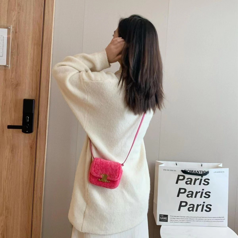 Arc de Triomphe plüss keresztbody táska - utcai stílus, vízszintes négyzet alakú, mágneses zár, báránygyapjú, egyoldali vállpánt