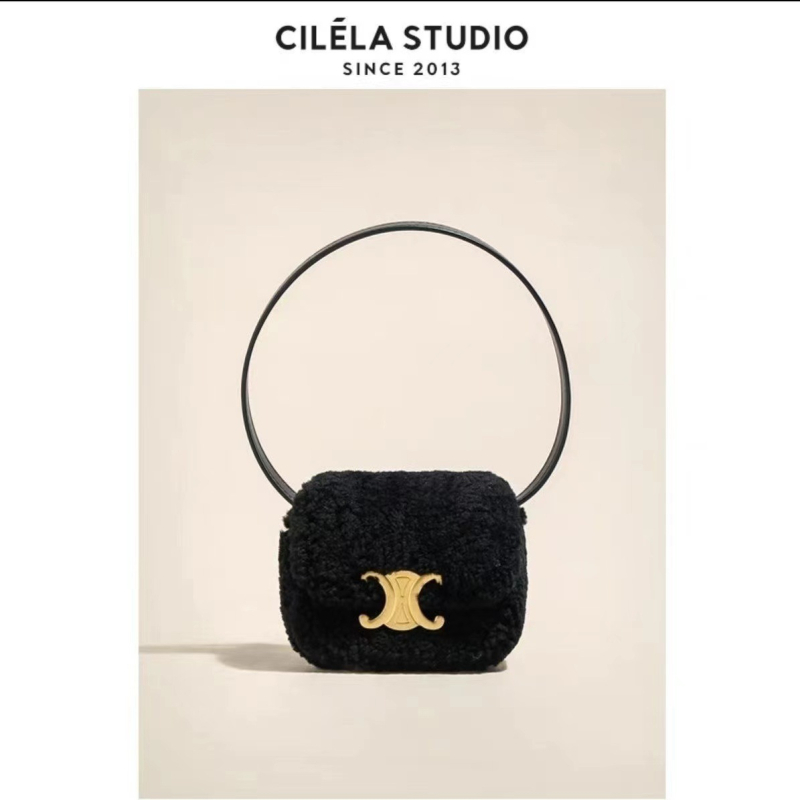 Arc de Triomphe plüss keresztbody táska - utcai stílus, vízszintes négyzet alakú, mágneses zár, báránygyapjú, egyoldali vállpánt