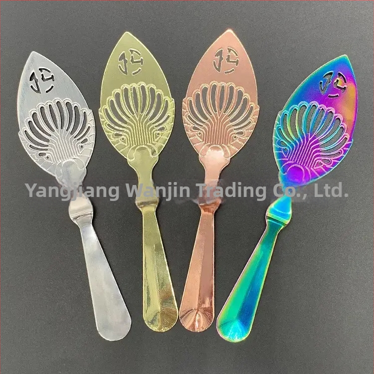 Absintová lyžička z nehrdzavejúcej ocele 304, otvorený dizajn, sito na cukor a sieťový filter – barový nástroj