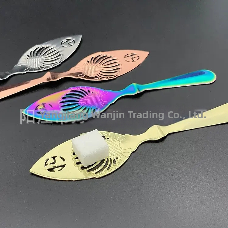 Absintová lyžička z nehrdzavejúcej ocele 304, otvorený dizajn, sito na cukor a sieťový filter – barový nástroj