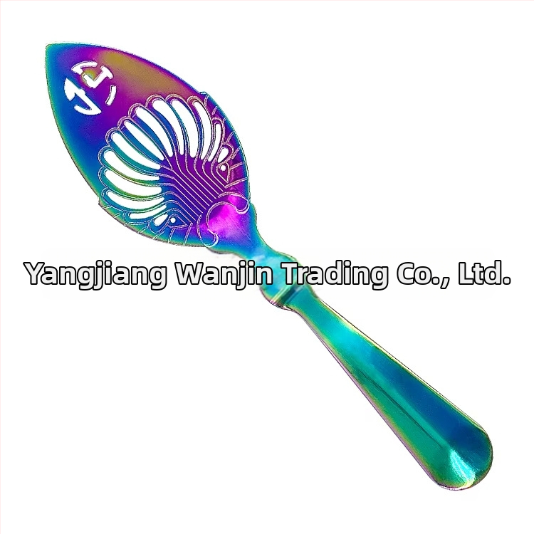 Absintová lyžička z nehrdzavejúcej ocele 304, otvorený dizajn, sito na cukor a sieťový filter – barový nástroj