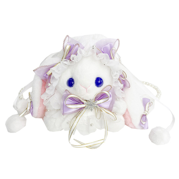 Nyuszi plüss táska masnival és nagy fülekkel (töltet: PP pamut; plüss: szuper puha rövid plüss; állat: nyuszi; 7-14 éveseknek)