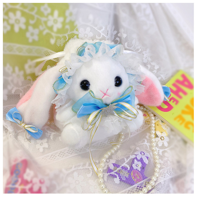 Nyuszi plüss táska masnival és nagy fülekkel (töltet: PP pamut; plüss: szuper puha rövid plüss; állat: nyuszi; 7-14 éveseknek)