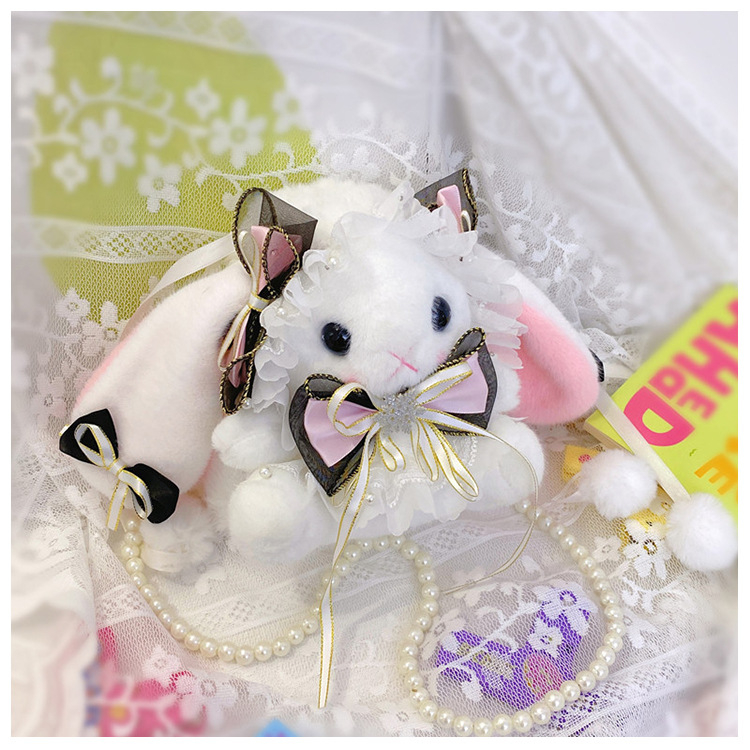 Nyuszi plüss táska masnival és nagy fülekkel (töltet: PP pamut; plüss: szuper puha rövid plüss; állat: nyuszi; 7-14 éveseknek)