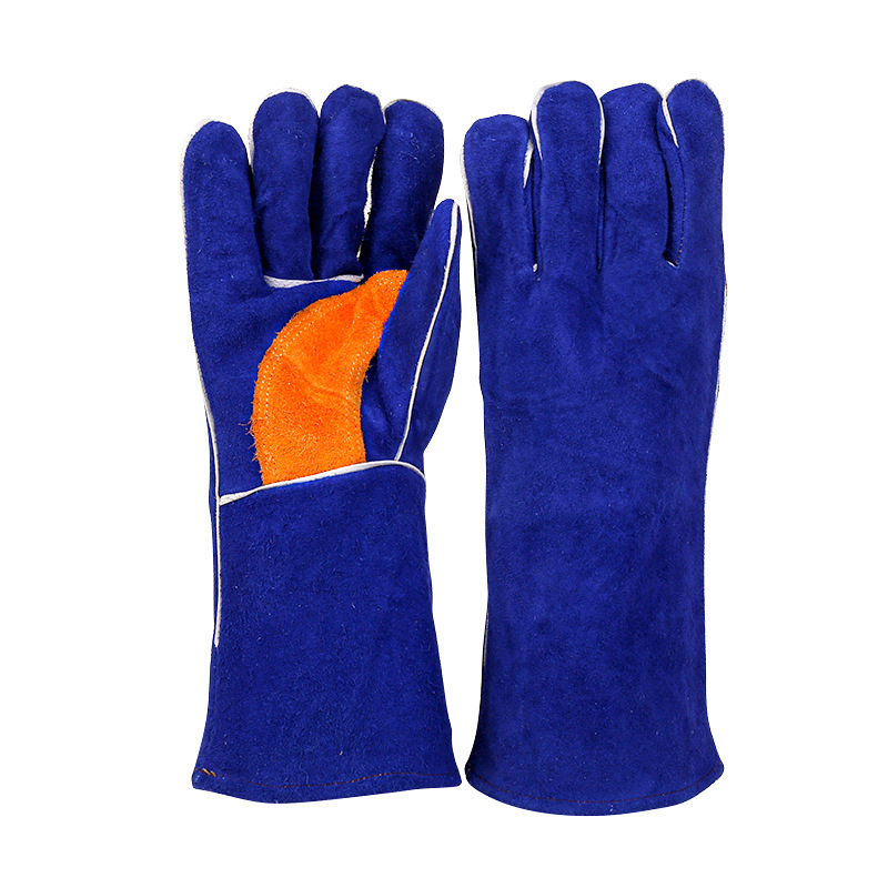 Tehénbőr hegesztő kesztyű, szigetelve, égés és szikra ellen védő funkcióval, hegesztési munkákhoz