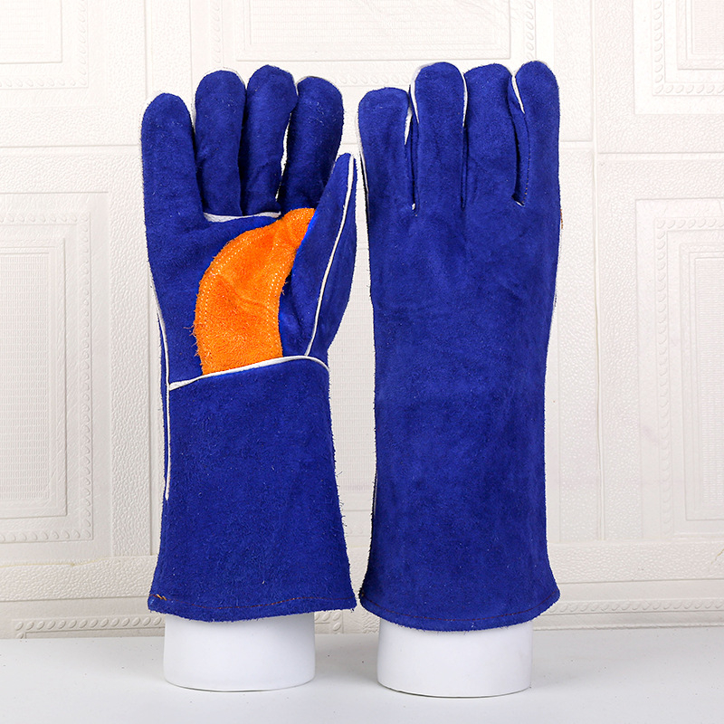 Tehénbőr hegesztő kesztyű, szigetelve, égés és szikra ellen védő funkcióval, hegesztési munkákhoz