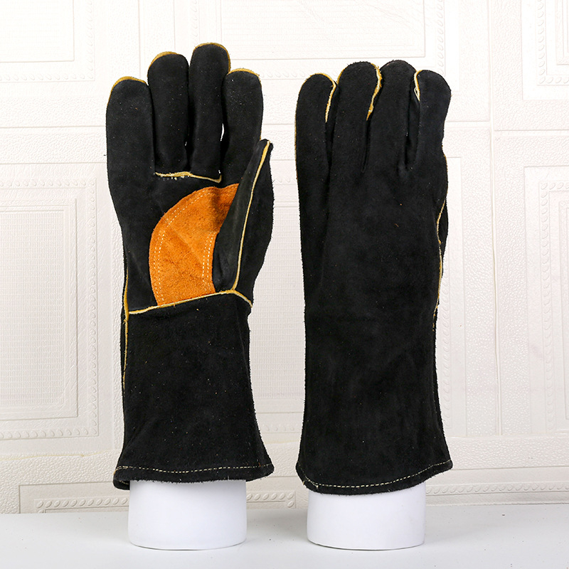 Tehénbőr hegesztő kesztyű, szigetelve, égés és szikra ellen védő funkcióval, hegesztési munkákhoz