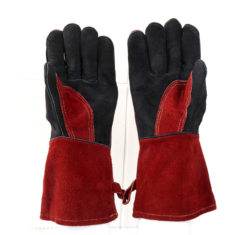 Tehénbőr hegesztő kesztyű, szigetelve, égés és szikra ellen védő funkcióval, hegesztési munkákhoz