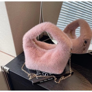 Dumpling alakú plüss válltáska, függőleges négyszögletes sziluett, cipzár, őszi 2024