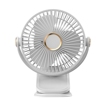 Clip-on USB stolni ventilator – mini, 3 lopatice, ugrađena baterija 300–500 mAh, USB napajanje, 3 brzine, buka ispod 36 dB
