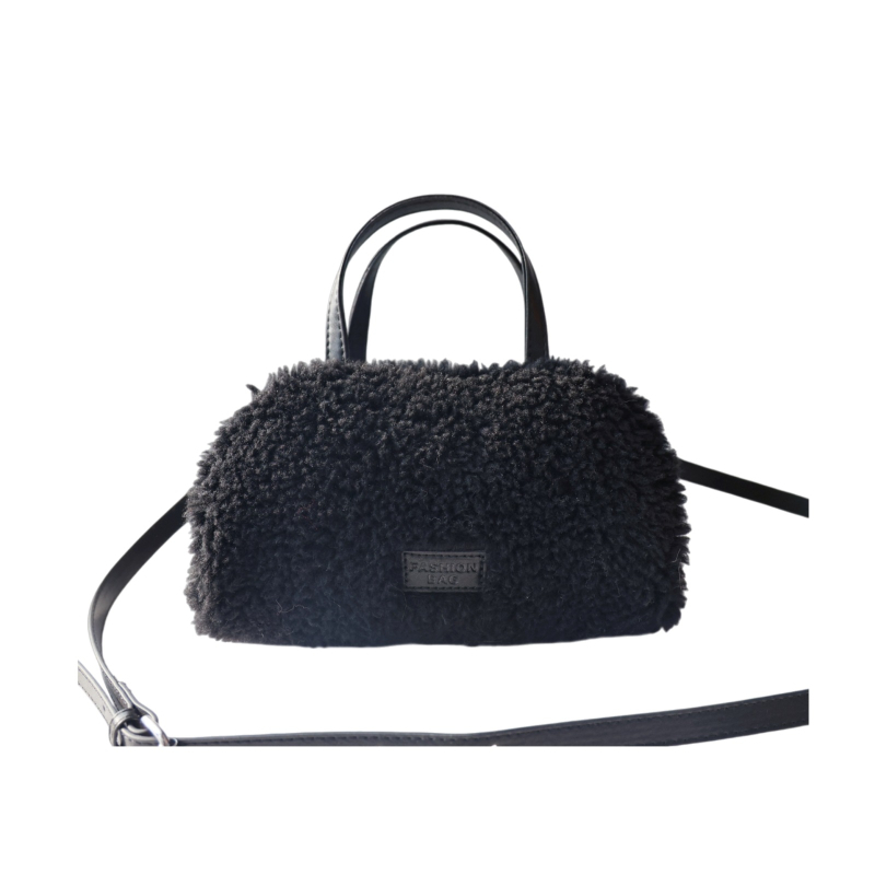 Box tote torba od pliša, zatvarač, ovalni oblik, podstava od poliestera, tri naramenice