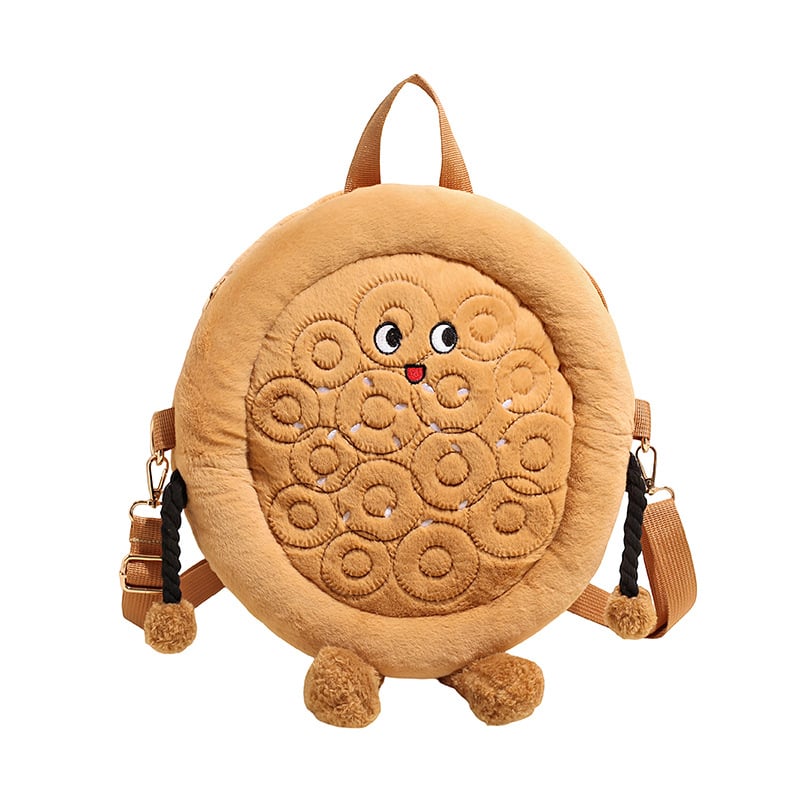 KS plüss naan táska — kör alakú keresztpántos táska cipzárral, belső cipzáras zseb, poliészter bélés