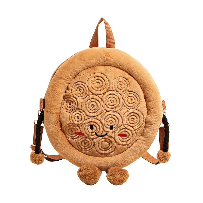 KS plüss naan táska — kör alakú keresztpántos táska cipzárral, belső cipzáras zseb, poliészter bélés