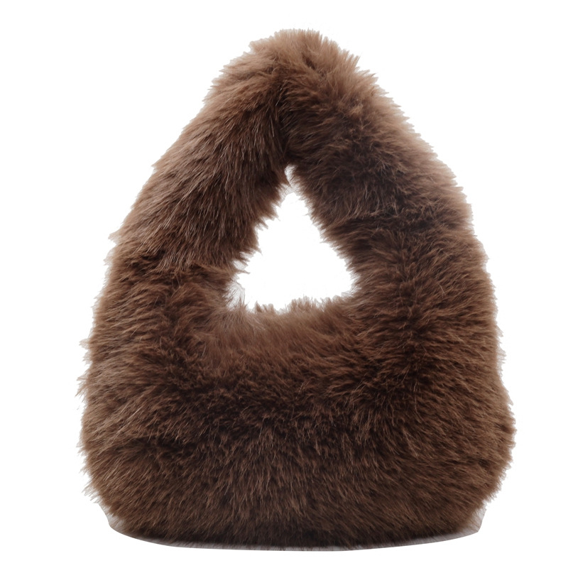 Plüss női válltáska, nagy kapacitású, városi minimalist stílus, vízszintes négyszög alakú forma, cipzáras zárás, belső zsebek telefonra és dokumentumokra, 2025 tél