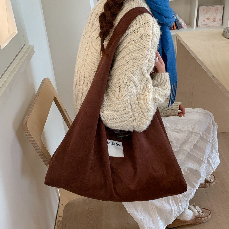 Torba Hobo od ovčje vune u urbanom jednostavnom stilu, platnena Tote torba s poliester podstavom, horizontalni kvadratni oblik, jedna naramenica, pogodna za slobodno vrijeme