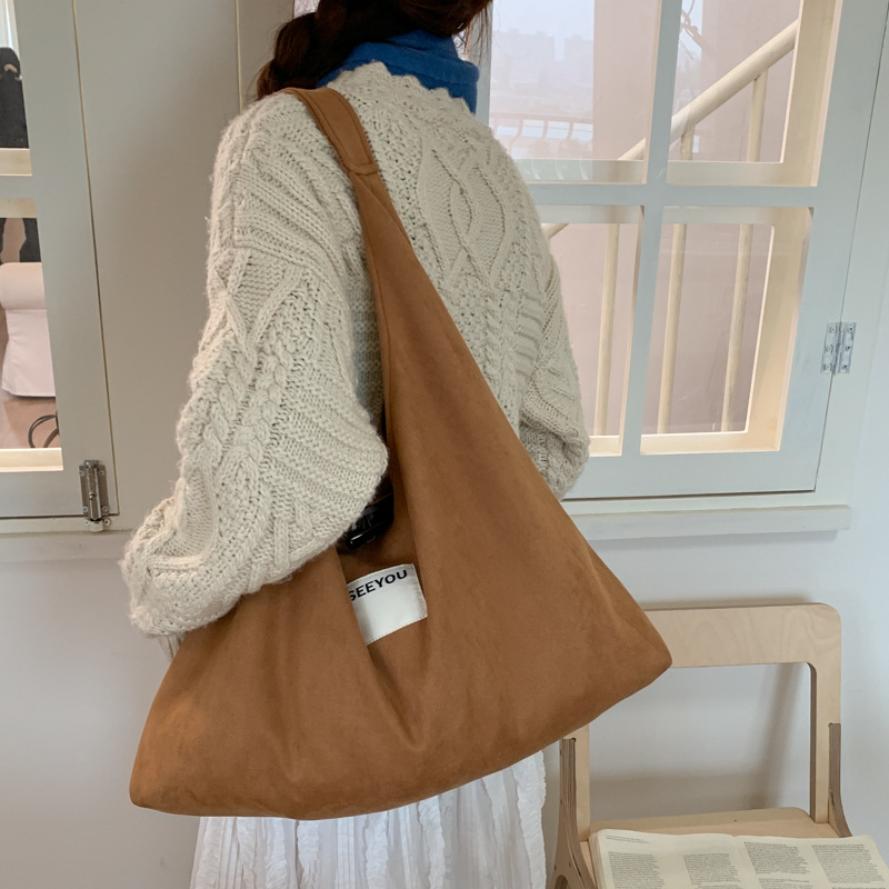 Torba Hobo od ovčje vune u urbanom jednostavnom stilu, platnena Tote torba s poliester podstavom, horizontalni kvadratni oblik, jedna naramenica, pogodna za slobodno vrijeme