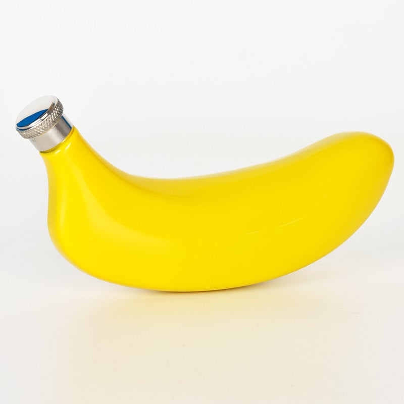 Hordozható rozsdamentes acélból készült boros palack, retro-luxus dizájn, különleges formájú motívum: hal-banán-szív, logó nyomtatás lehetséges, egyedi csomagolás, 2018-as piacra dobás.