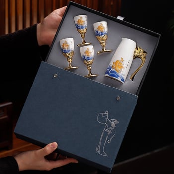 Porcelán boros készlet pohárral és szeparátorral | Modern minimalist design | Logónyomtatás elérhető | Csomagolás: 24 darab | 5 készlet