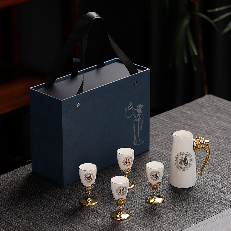 Porcelán boros készlet pohárral és szeparátorral | Modern minimalist design | Logónyomtatás elérhető | Csomagolás: 24 darab | 5 készlet